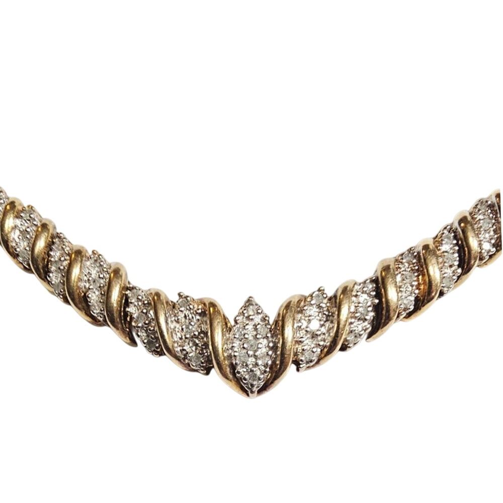 Vintage Diamond Chevron Necklace 1/2TCW Gold Over Sterling Silver